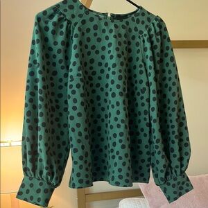 Who What Wear Green Bishop Sleeve Blouse with Peter Pan Collar
